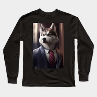 Adorable Husky Dog Wearing A Suit - Unique Wildlife Graphic For Fashion Lovers Long Sleeve T-Shirt